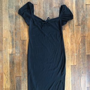 Black Puff Sleeve Mid Length Dress